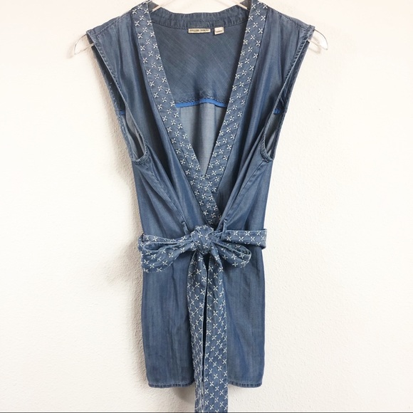 Anthropologie | Holding Horses Chambray Wrap Top - Picture 2 of 6